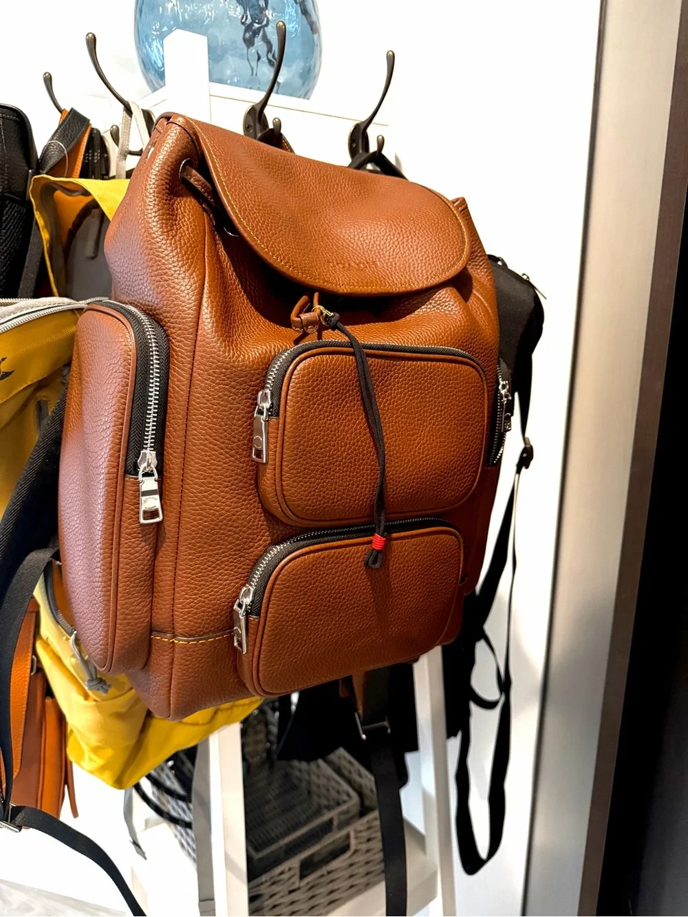 Coach Cognac Pebbled Leather Drawstring Backpack
